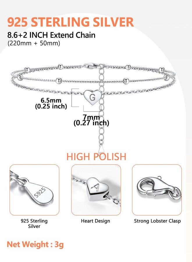 Silvora 925 Sterling Silver Anklets for Women Heart Anklet with Beaded Heart Initial Anklets for Women - Image 4
